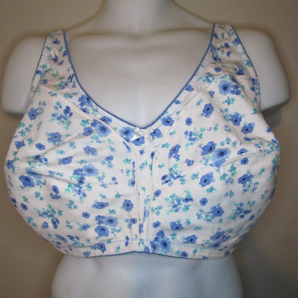 Comfort Choice Women's Bra Size 48DD Floral WHT/Blue 100% Cotton 27-1405-3